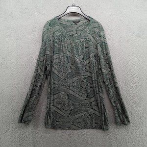 Lucky Brand Shirt Womens 3X Green Paisley All Over Print Viscose Stretch